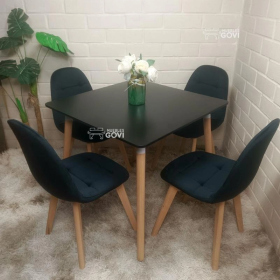 Comedor Urao con Mesa Cuadrada MDF 80x80 cm + Sillas Capitone Tapizadas en Felpa
