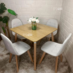 Comedor Urao con Mesa Cuadrada MDF 80x80 cm + Sillas Capitone Tapizadas en Felpa