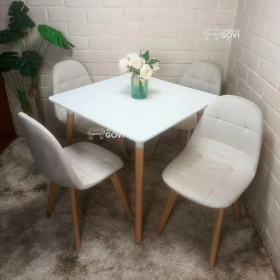 Comedor Urao con Mesa Cuadrada MDF 80x80 cm + Sillas Capitone Tapizadas en Felpa