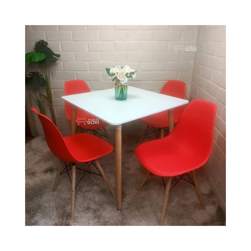 Comedor Merida Mesa Cuadrada 80x80cm  y Sillas Eames