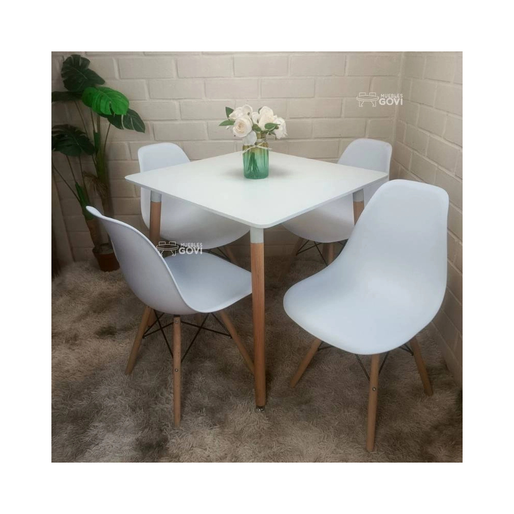 Comedor Merida Mesa Cuadrada 80x80cm  y Sillas Eames