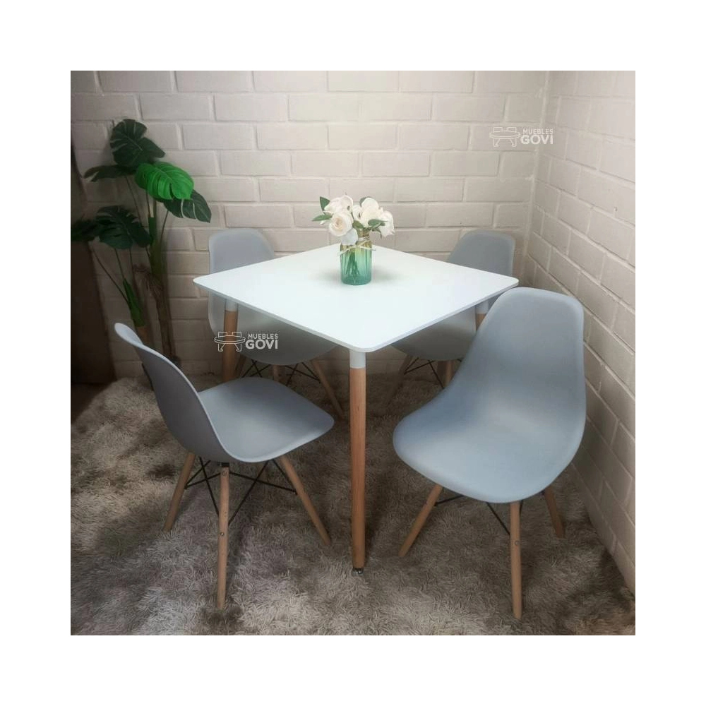 Comedor Merida Mesa Cuadrada 80x80cm  y Sillas Eames