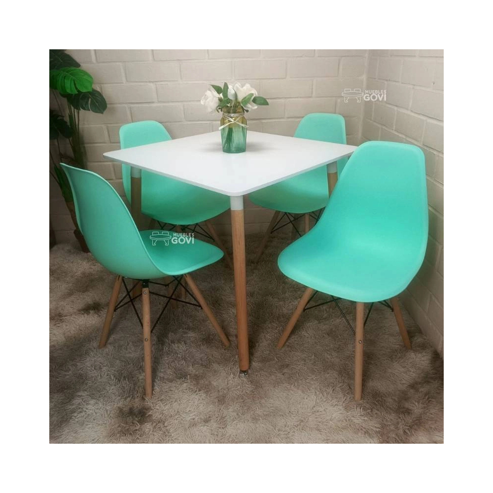 Comedor Merida Mesa Cuadrada 80x80cm  y Sillas Eames