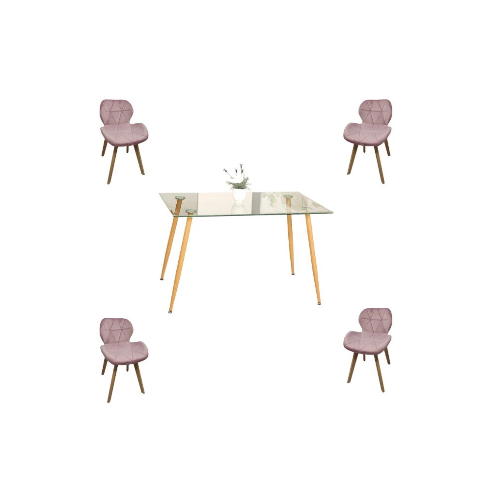 Comedor Adícora con Mesa Rectangular de Vidrio 120x80 cm + Sillas Radar Velvet