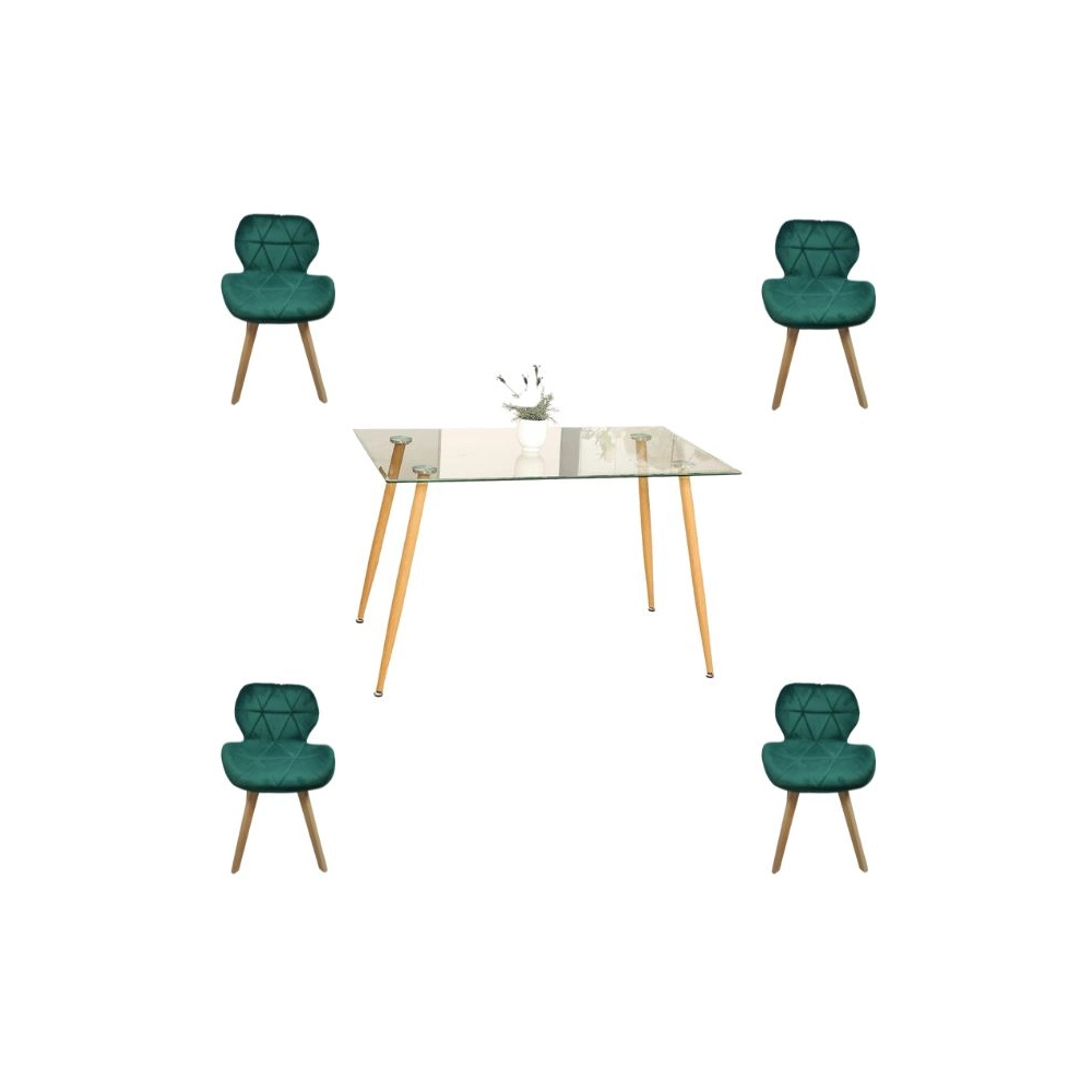 Comedor Adícora con Mesa Rectangular de Vidrio 120x80 cm + Sillas Radar Velvet