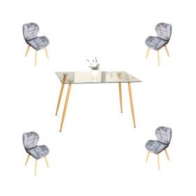 Comedor Adícora con Mesa Rectangular de Vidrio 120x80 cm + Sillas Radar Velvet