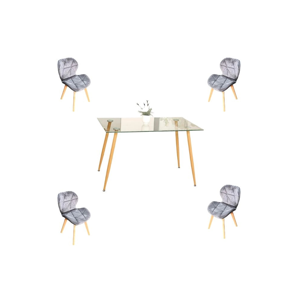 Comedor Adícora con Mesa Rectangular de Vidrio 120x80 cm + Sillas Radar Velvet