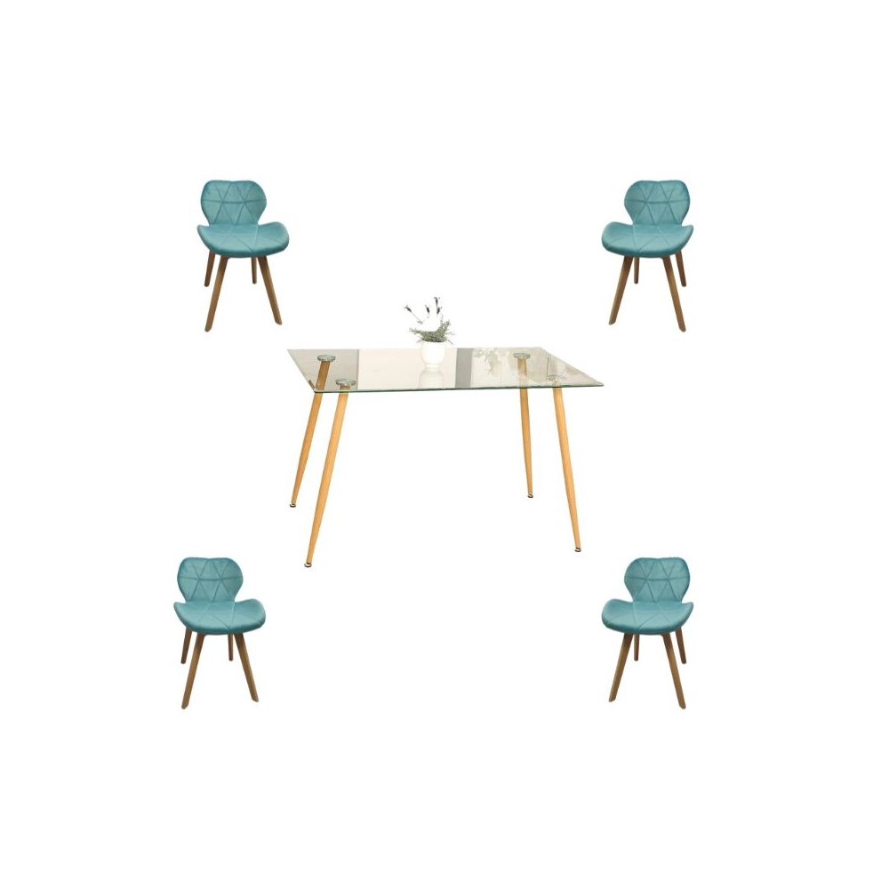 Comedor Adícora con Mesa Rectangular de Vidrio 120x80 cm + Sillas Radar Velvet
