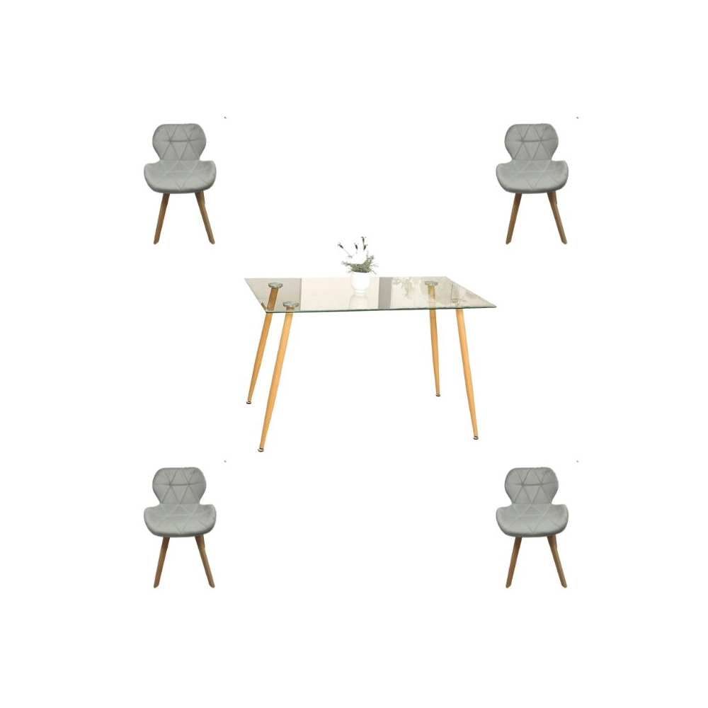 Comedor Adícora con Mesa Rectangular de Vidrio 120x80 cm + Sillas Radar Velvet