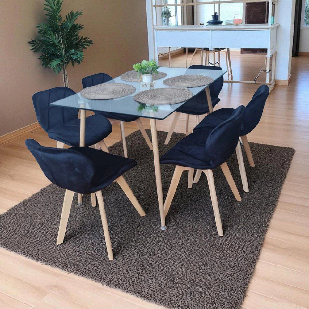 Comedor Adícora con Mesa Rectangular de Vidrio 120x80 cm + Sillas Radar Velvet
