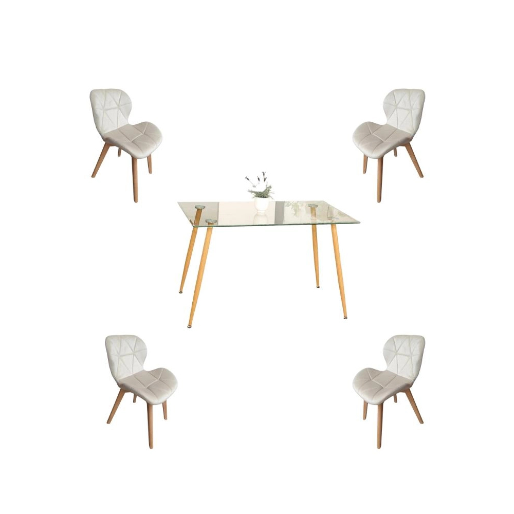 Comedor Adícora con Mesa Rectangular de Vidrio 120x80 cm + Sillas Radar Velvet