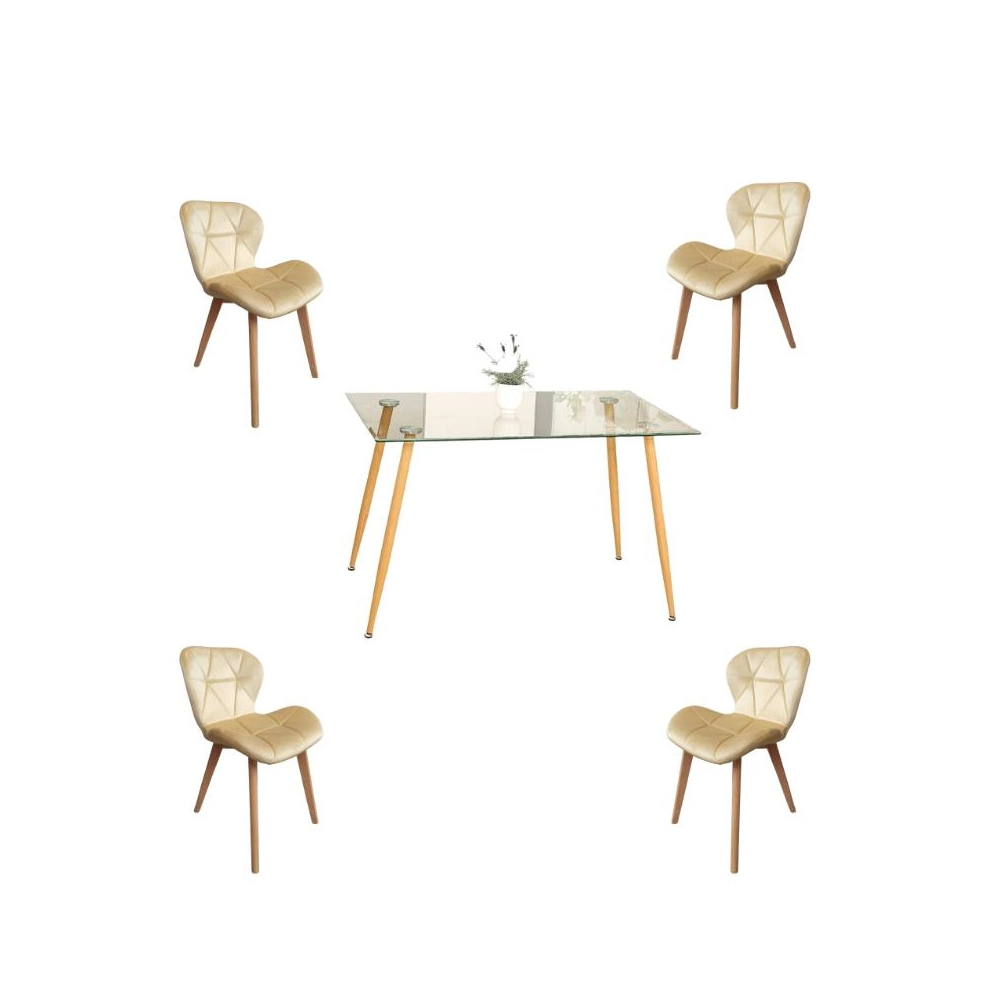Comedor Adícora con Mesa Rectangular de Vidrio 120x80 cm + Sillas Radar Velvet