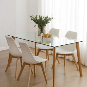 Comedor Nordico Mesa Rectangular de Vidrio y Sillas Tulip