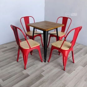 Comedor Tolix Plus 80x80cm Madera + 4 Sillas Tolix con asiento de madera
