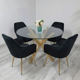 Comedor Galipán Mesa Vidrio Cross 100/120cm + Sillas Diamante