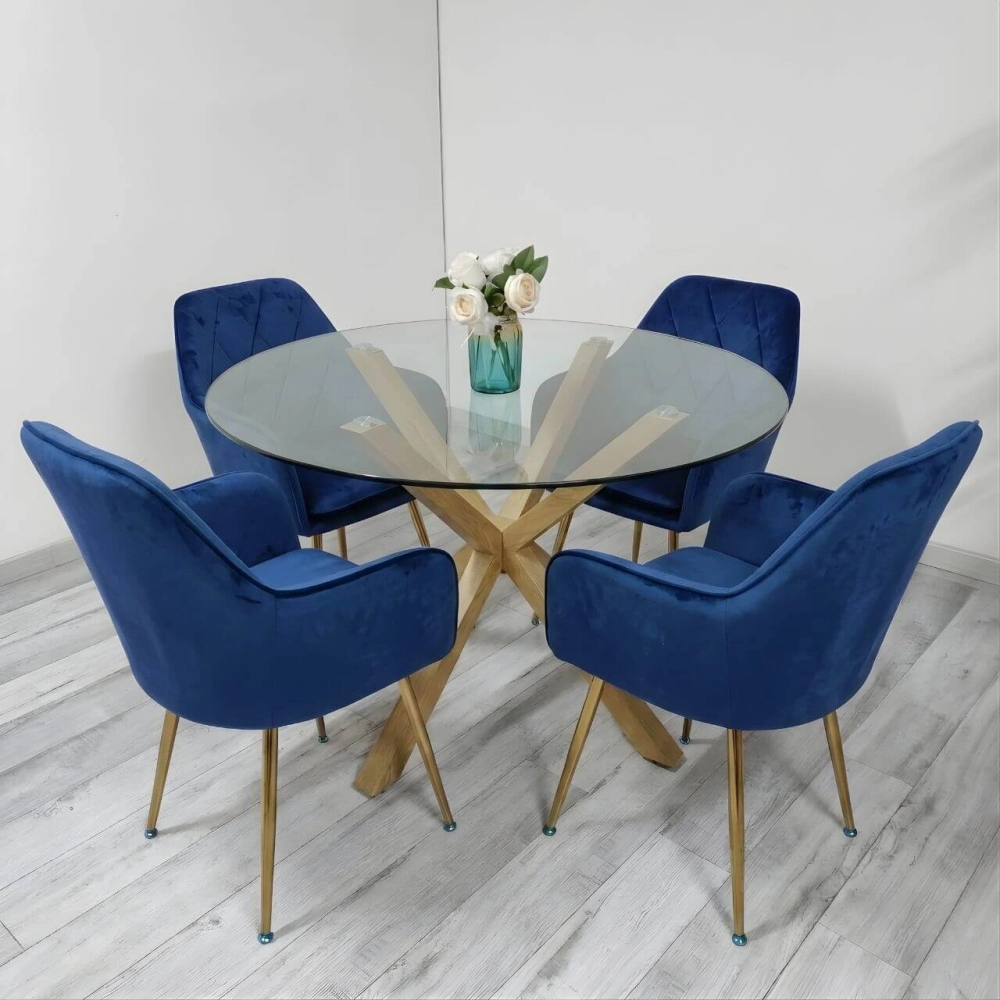 Comedor Galipán Mesa Vidrio Cross 100/120cm + Sillas Diamante