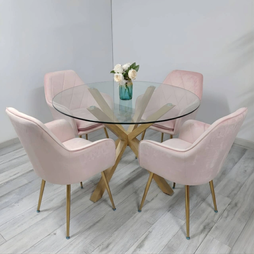 Comedor Galipán Mesa Vidrio Cross 100/120cm + Sillas Diamante