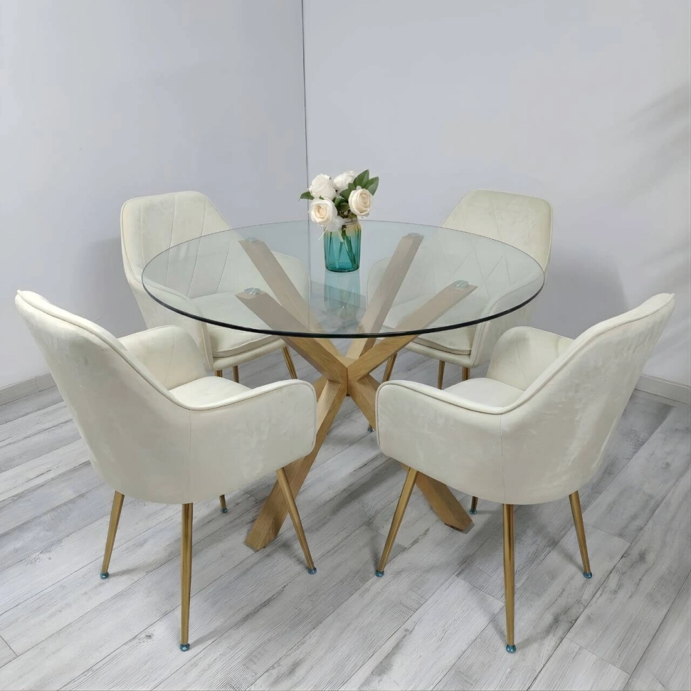 Comedor Galipán Mesa Vidrio Cross 100/120cm + Sillas Diamante