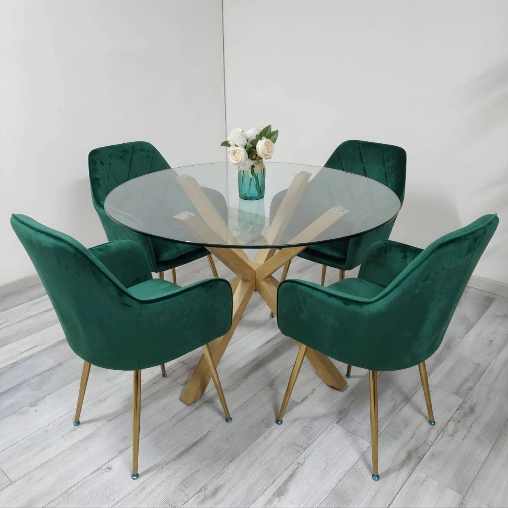 Comedor Galipán Mesa Vidrio Cross 100/120cm + Sillas Diamante