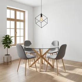Comedor Mesa Vidrio 100cm + 4 Sillas Scoop Lino