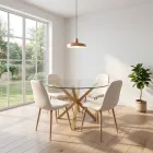 Comedor Mesa Vidrio 100cm + 4 Sillas Scoop Lino