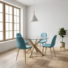 Comedor Mesa Vidrio 100cm + 4 Sillas Scoop Lino