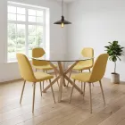 Comedor Mesa Vidrio 100cm + 4 Sillas Scoop Lino