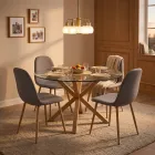 Comedor Mesa Vidrio 100cm + 4 Sillas Scoop Lino