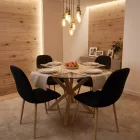 Comedor Mesa Vidrio 100cm + 4 Sillas Scoop Lino