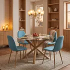 Comedor Mesa Vidrio 100cm + 4 Sillas Scoop Lino