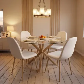 Comedor Mesa Vidrio 100cm + 4 Sillas Scoop Lino