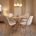 Comedor Mesa Vidrio 100cm + 4 Sillas Scoop Lino