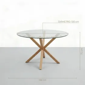 Comedor Mesa Vidrio 100cm + 4 Sillas Scoop Lino