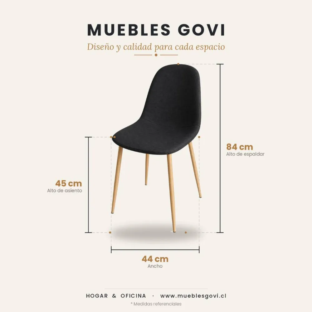 Comedor Mesa Vidrio 120cm + 6 Sillas Scoop Lino