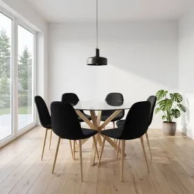 Comedor Mesa Vidrio 120cm + 6 Sillas Scoop Lino