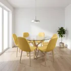 Comedor Mesa Vidrio 120cm + 6 Sillas Scoop Lino