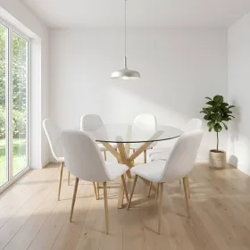 Comedor Mesa Vidrio 120cm + 6 Sillas Scoop Lino