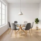 Comedor Mesa Vidrio 120cm + 6 Sillas Scoop Lino