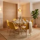 Comedor Mesa Vidrio 120cm + 6 Sillas Scoop Lino