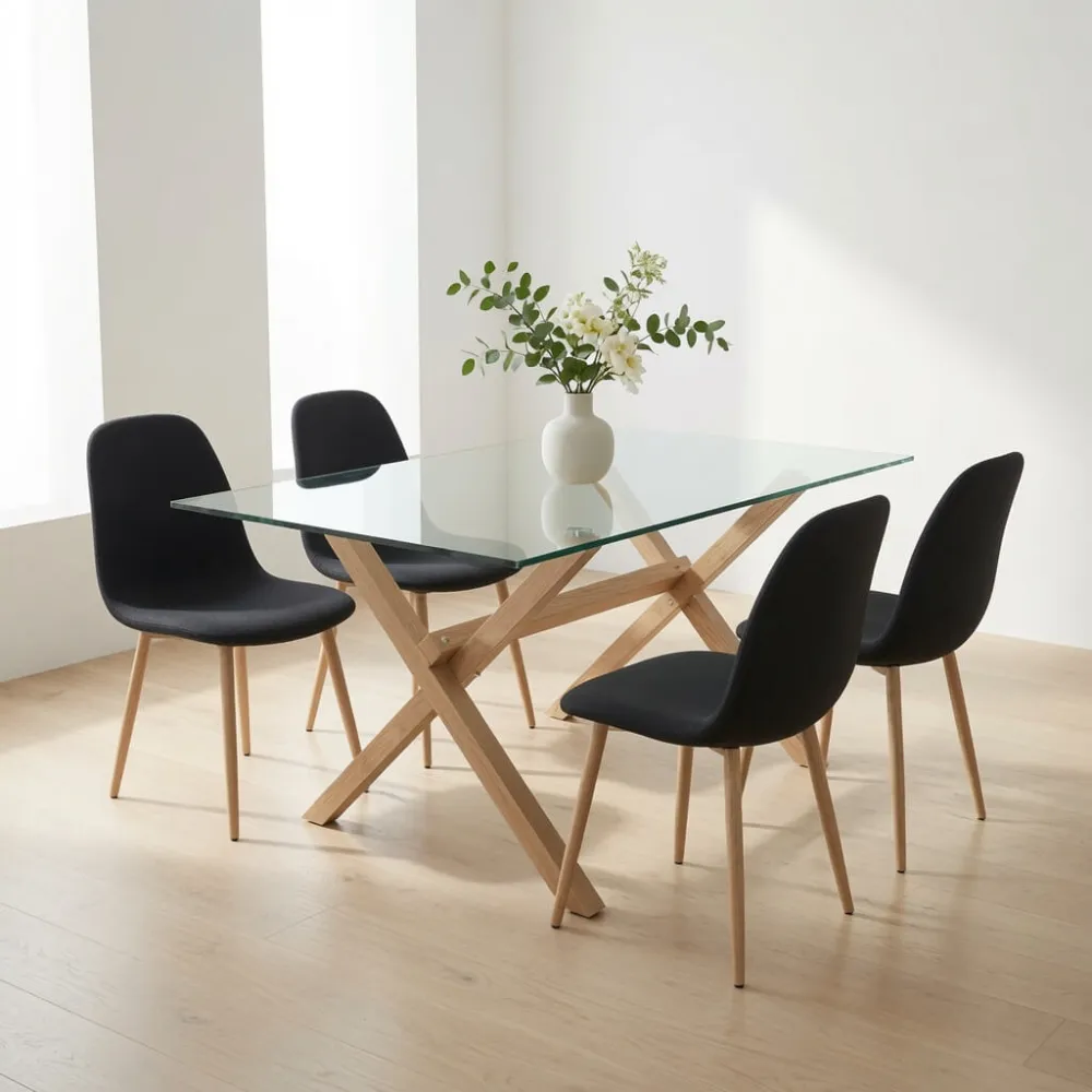 Comedor Rectangular Vidrio 140x90cm 4 Sillas