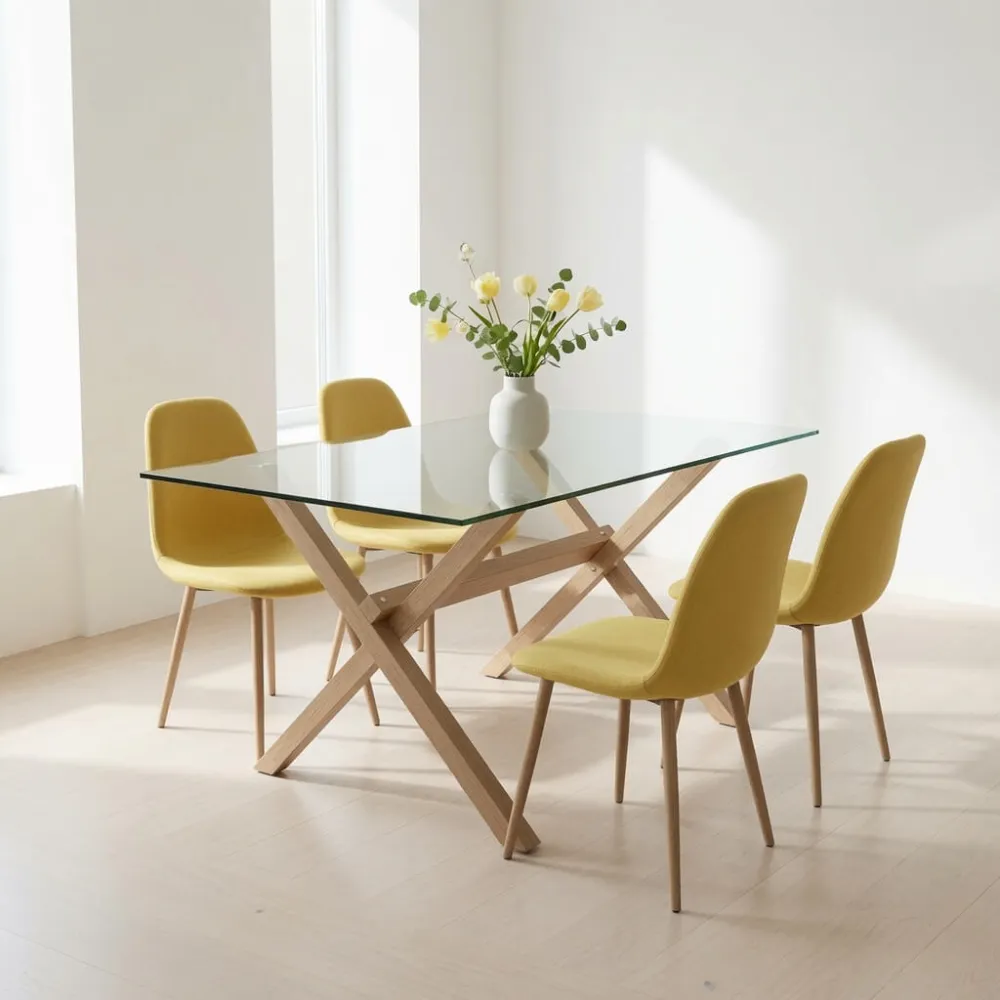 Comedor Rectangular Vidrio 140x90cm 4 Sillas