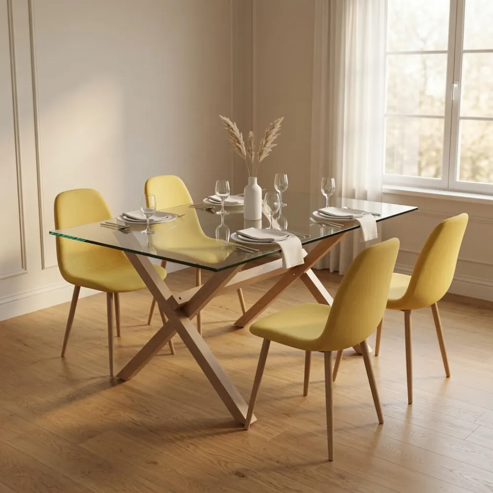 Comedor Rectangular Vidrio 140x90cm 4 Sillas