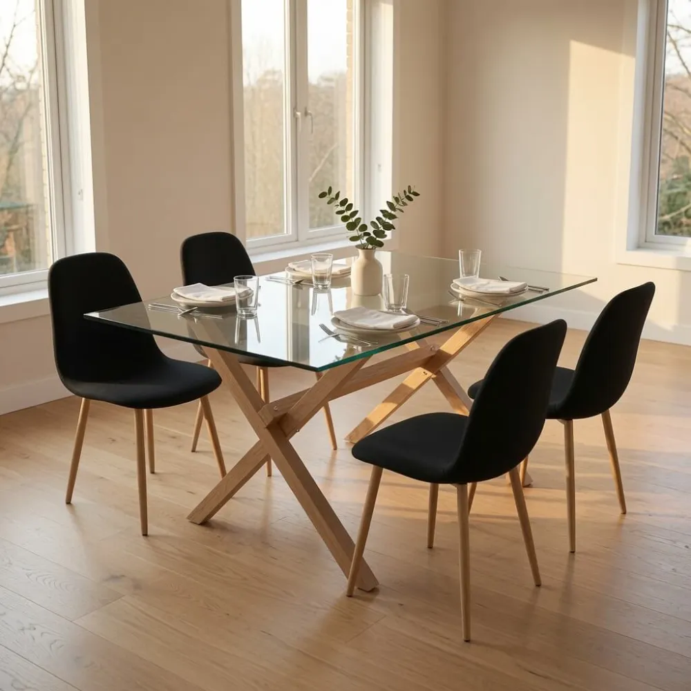 Comedor Rectangular Vidrio 140x90cm 4 Sillas
