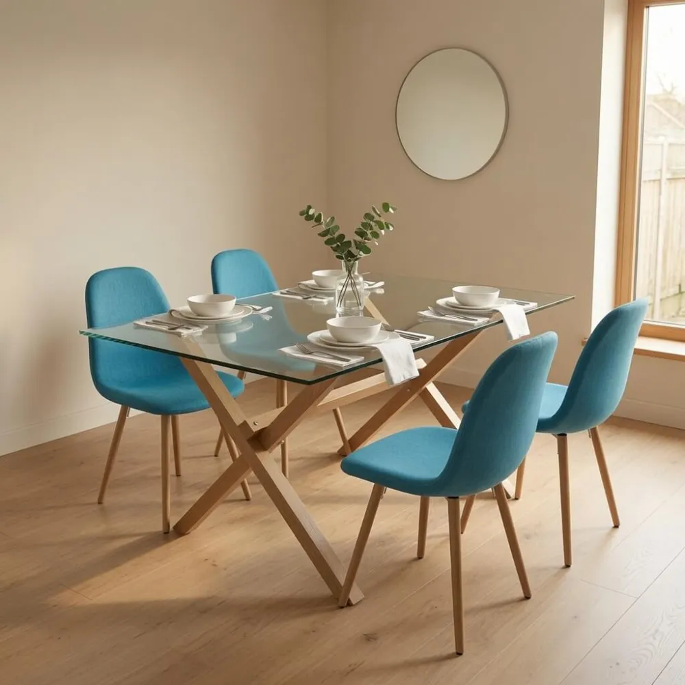 Comedor Rectangular Vidrio 140x90cm 4 Sillas