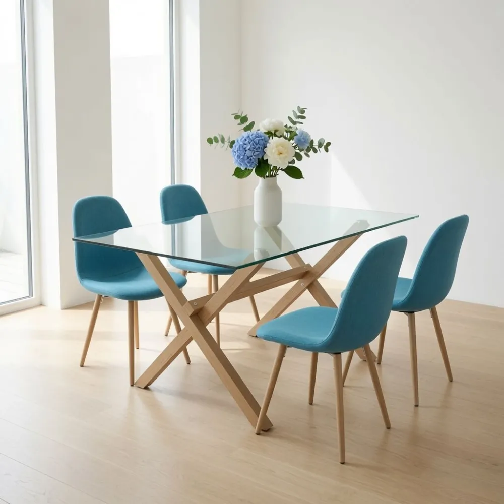 Comedor Rectangular Vidrio 140x90cm 4 Sillas