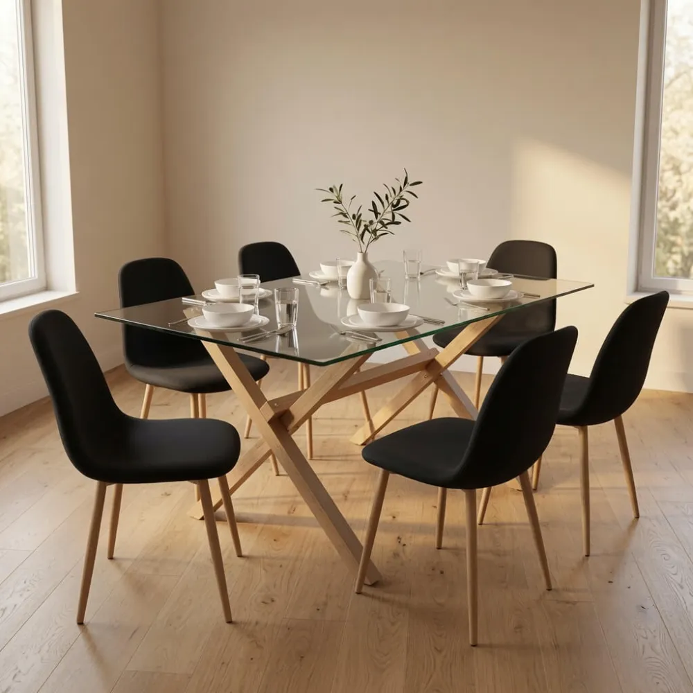 Comedor Rectangular Vidrio 140x90cm 6 Sillas scoop