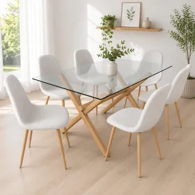 Comedor Rectangular Vidrio 140x90cm 6 Sillas scoop