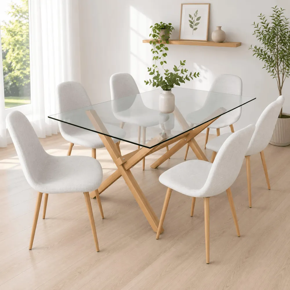 Comedor Rectangular Vidrio 140x90cm 6 Sillas scoop