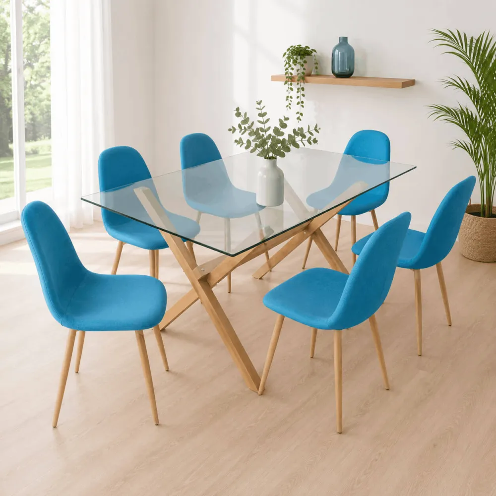 Comedor Rectangular Vidrio 140x90cm 6 Sillas scoop