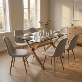 Comedor Rectangular Vidrio 140x90cm 6 Sillas scoop